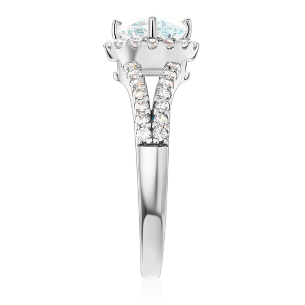 14k White Split Shank Halo 1-CT Round CZ Ring - Picture 5 of 6